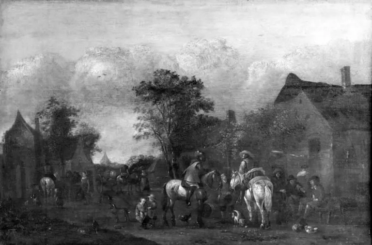 Horsemen by an Inn, by Jacobus Koolen, unspecified, 1665
