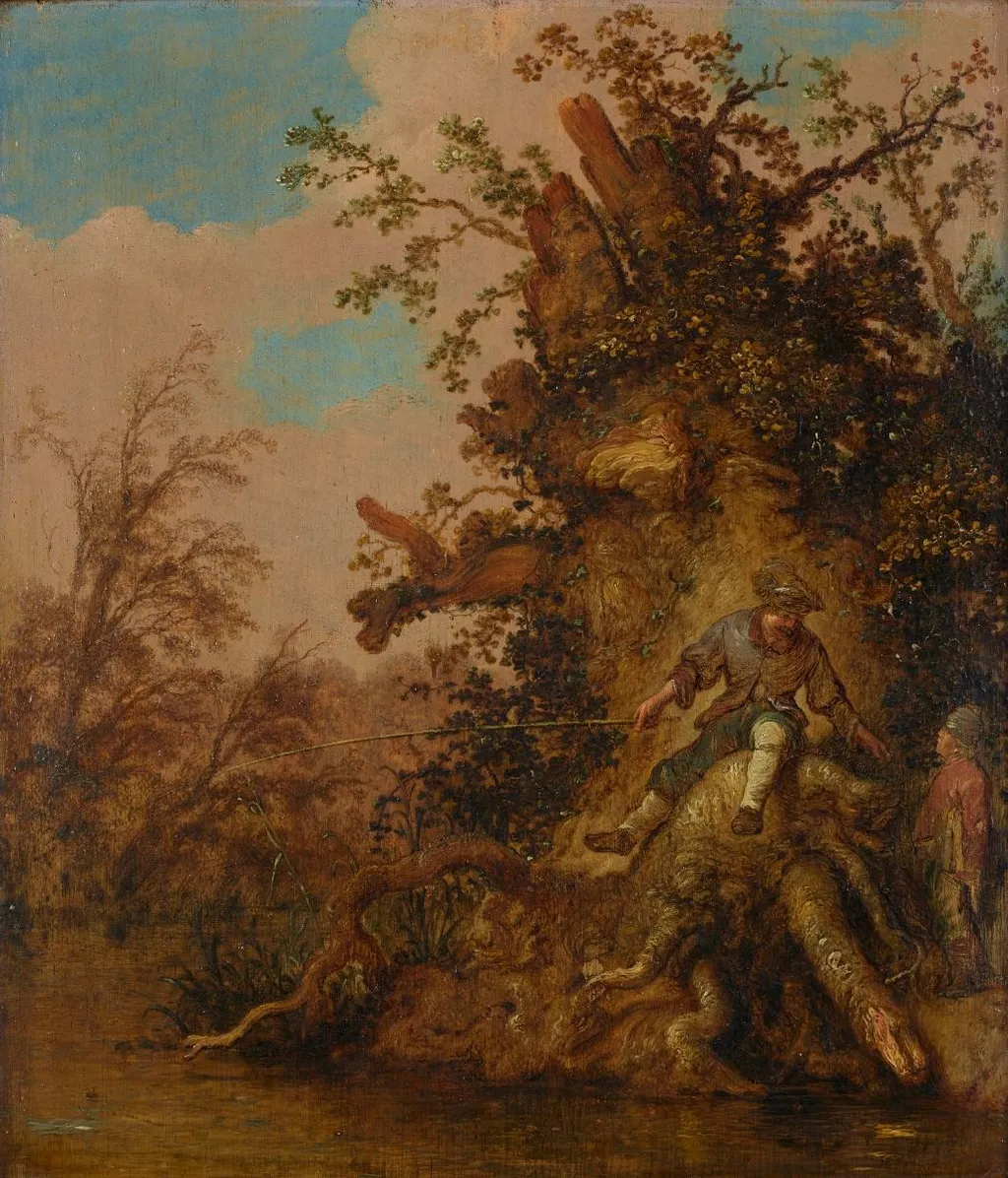 Landschaft mit Fischer, by Jacobus Mancadan, oil, 1651