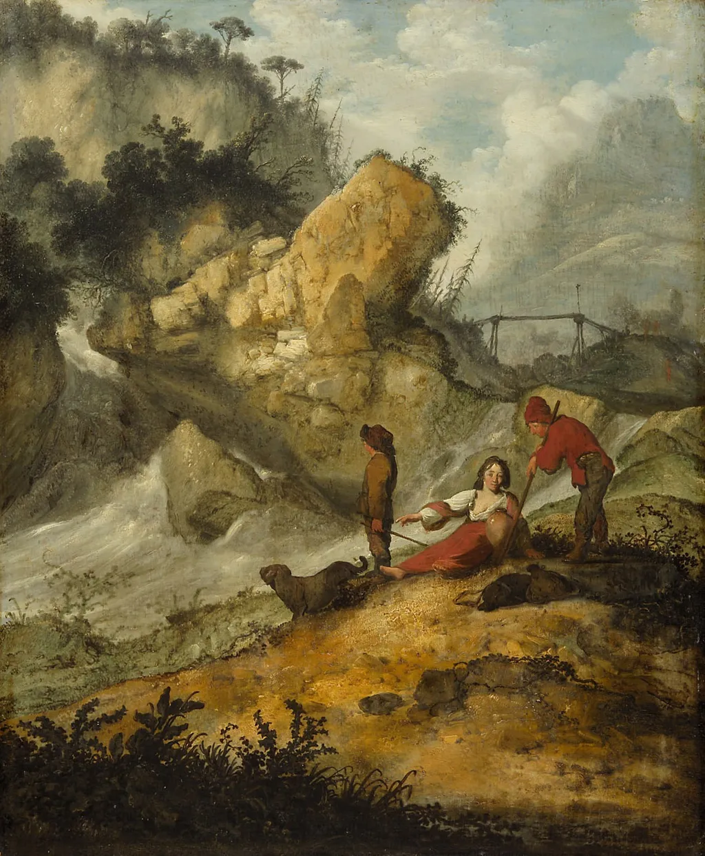 Rocky landscape with waterfall and shepherds, by Jacobus Mancadan, unspecified, 1651