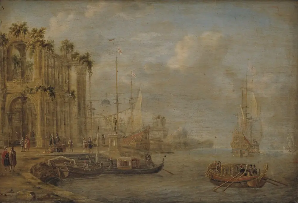 Harbour Scene with Antique Ruins, by Jacobus Storck