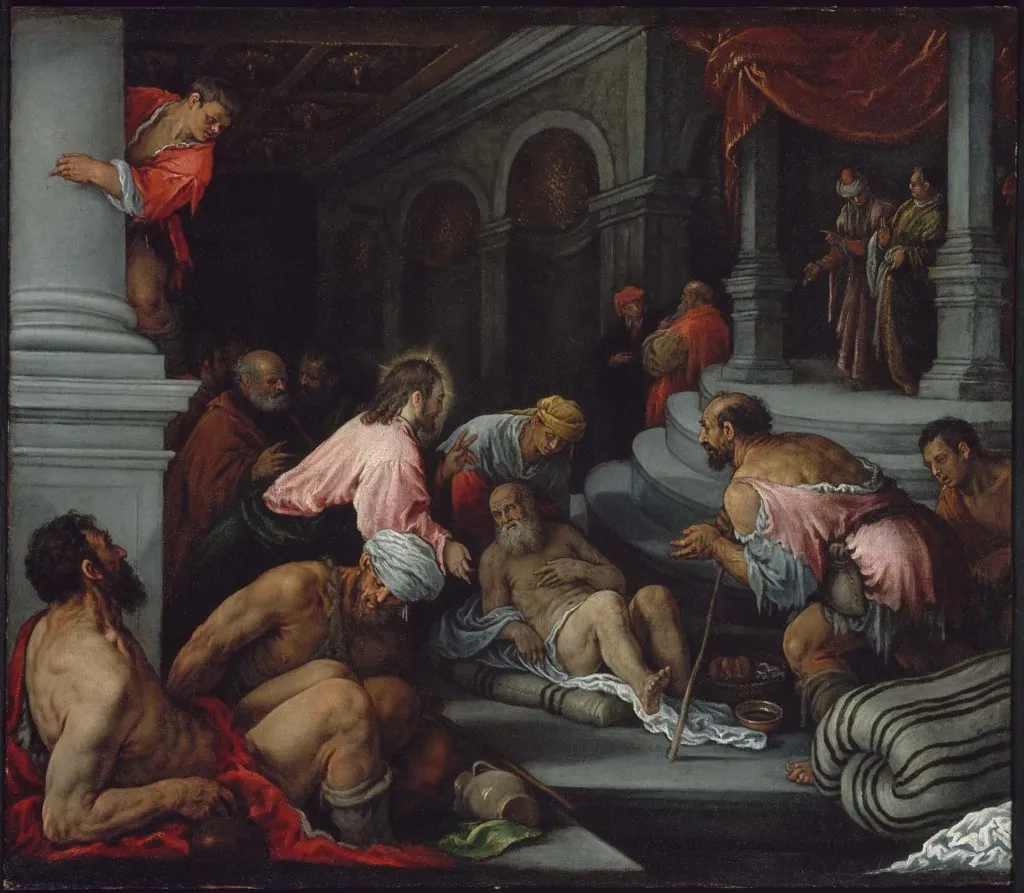 Christ Healing the Lame Man, by Jacopo Bassano, oil, 1569
