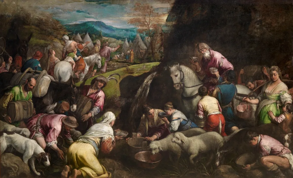 The Israelites drinking the miraculous Water, by Jacopo Bassano, oil, 1566
