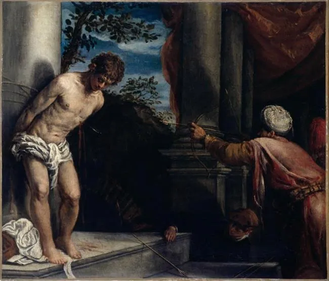 The Martyrdom of Saint Sebastian, by Jacopo Bassano, oil, 1574