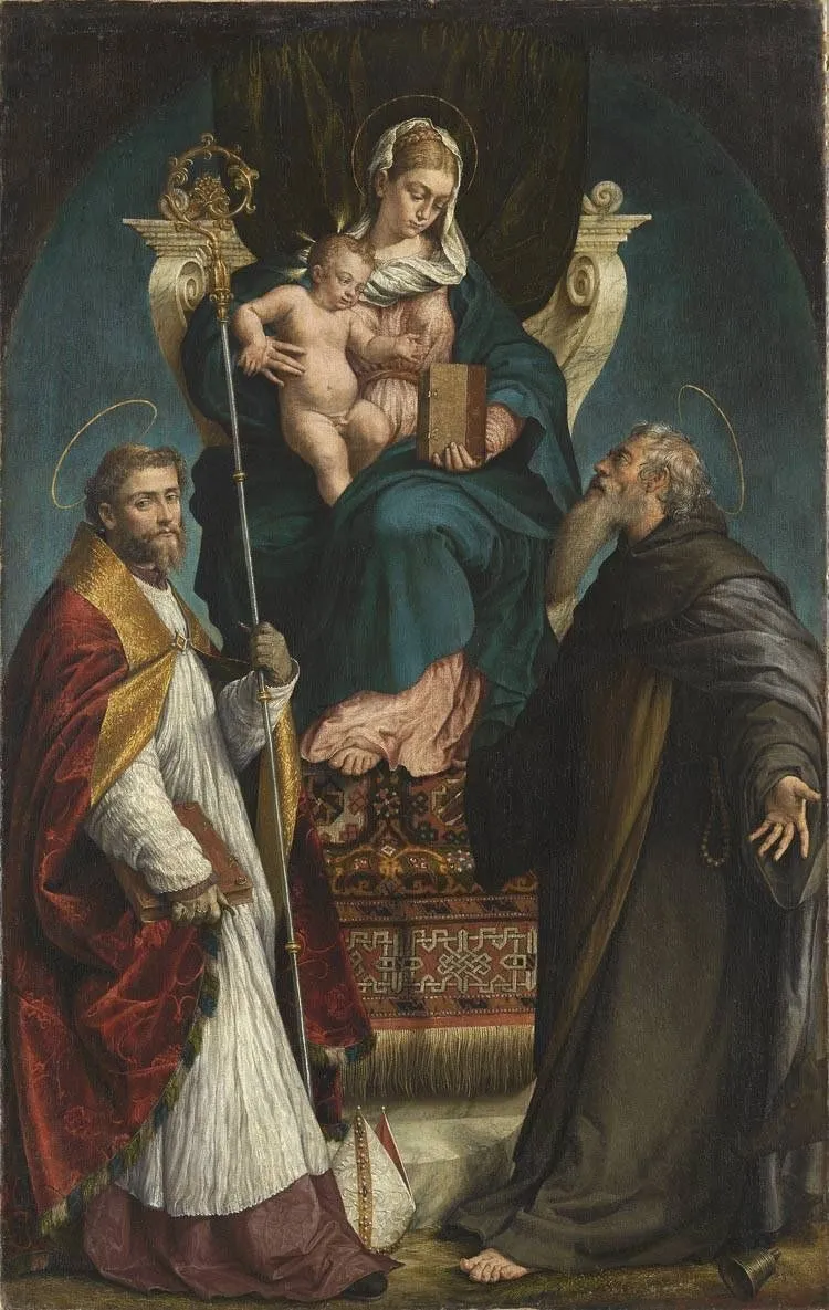 Virgin and Child with the Saints Martin of Tours and Anthony the Great, by Jacopo Bassano, oil, 1542
