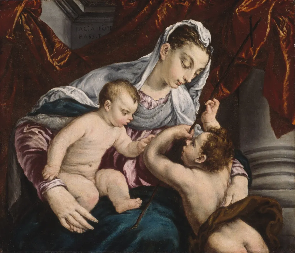 Virgin and Child with the Young Saint John the Baptist, by Jacopo Bassano, oil, 1562