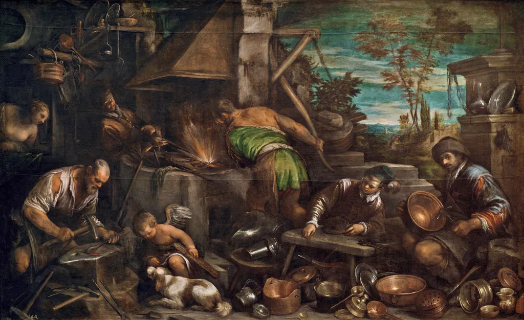 Vulcan's Forge, by Jacopo Bassano, oil, 1589
