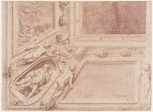 Design for a ceiling with a deep cove, showing a corner only, by Jacopo Bertoia