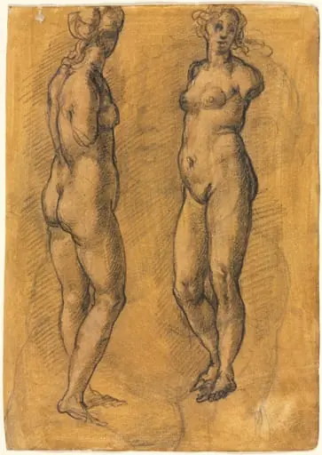 Copy of an Antique Statue of a Standing Woman (two views), over a Sketch of a Putto, by Jacopo da Empoli