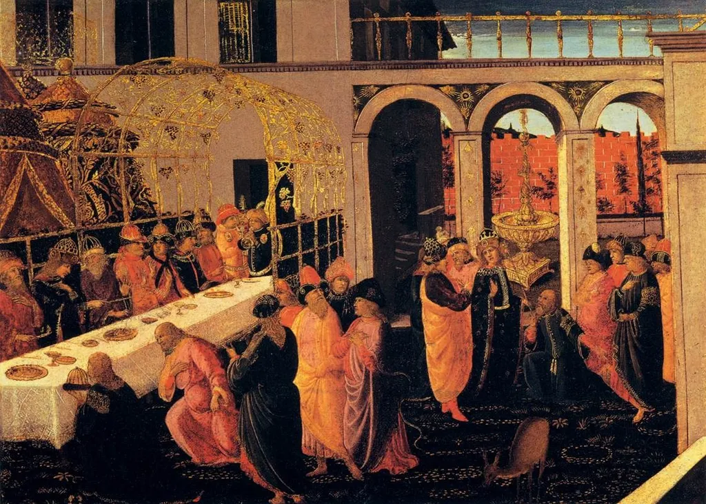 The Banquet of Ahasuerus, by Jacopo da Sellaio, tempera
