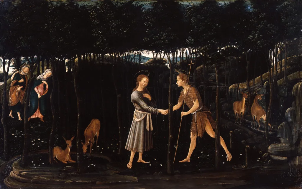 The Meeting of the Young Christ and the Young St. John, by Jacopo da Sellaio, paint, 1475