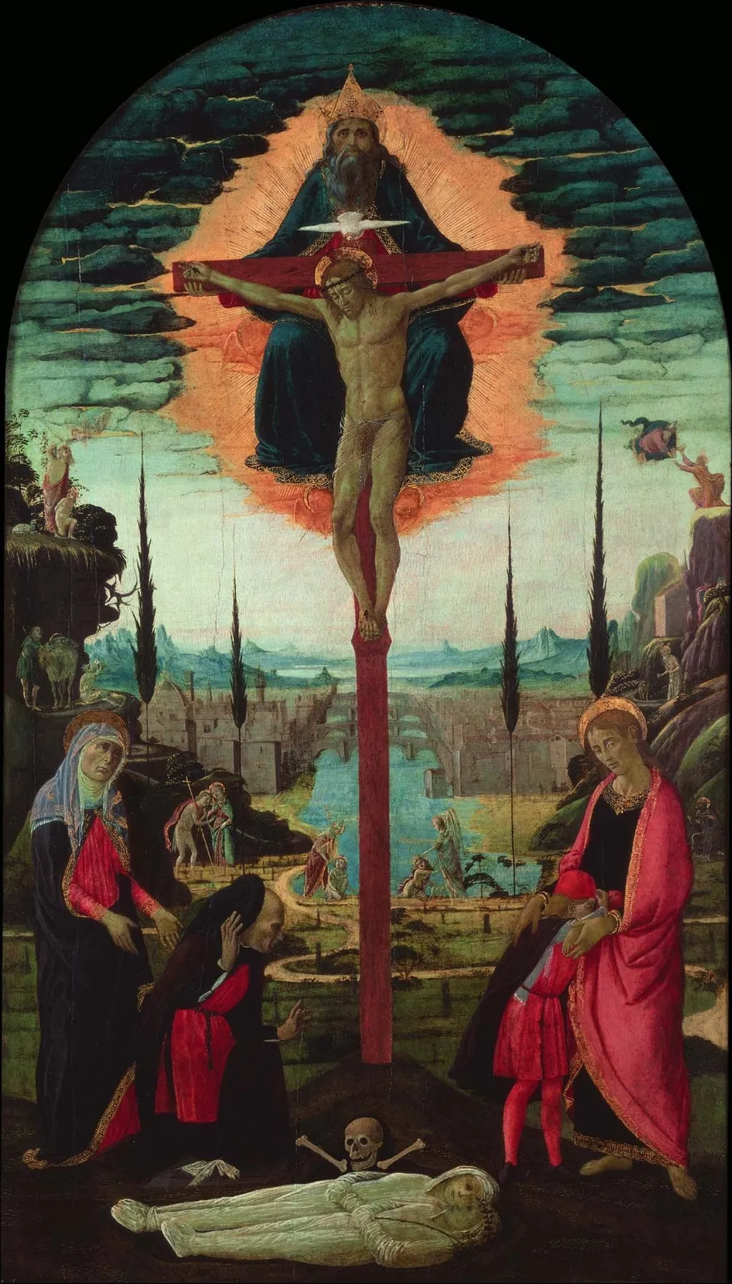 Votive Altarpiece: the Trinity, the Virgin, St. John and Donors, by Jacopo da Sellaio, unspecified, 1490