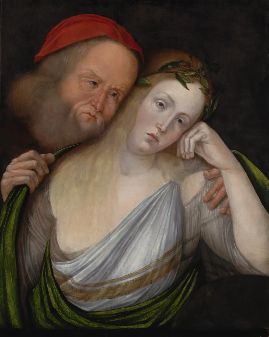 An Old Man and a Young Woman (The Nymph Agapes and Her Old Husband), by Jacopo de' Barbari, oil, 1503
