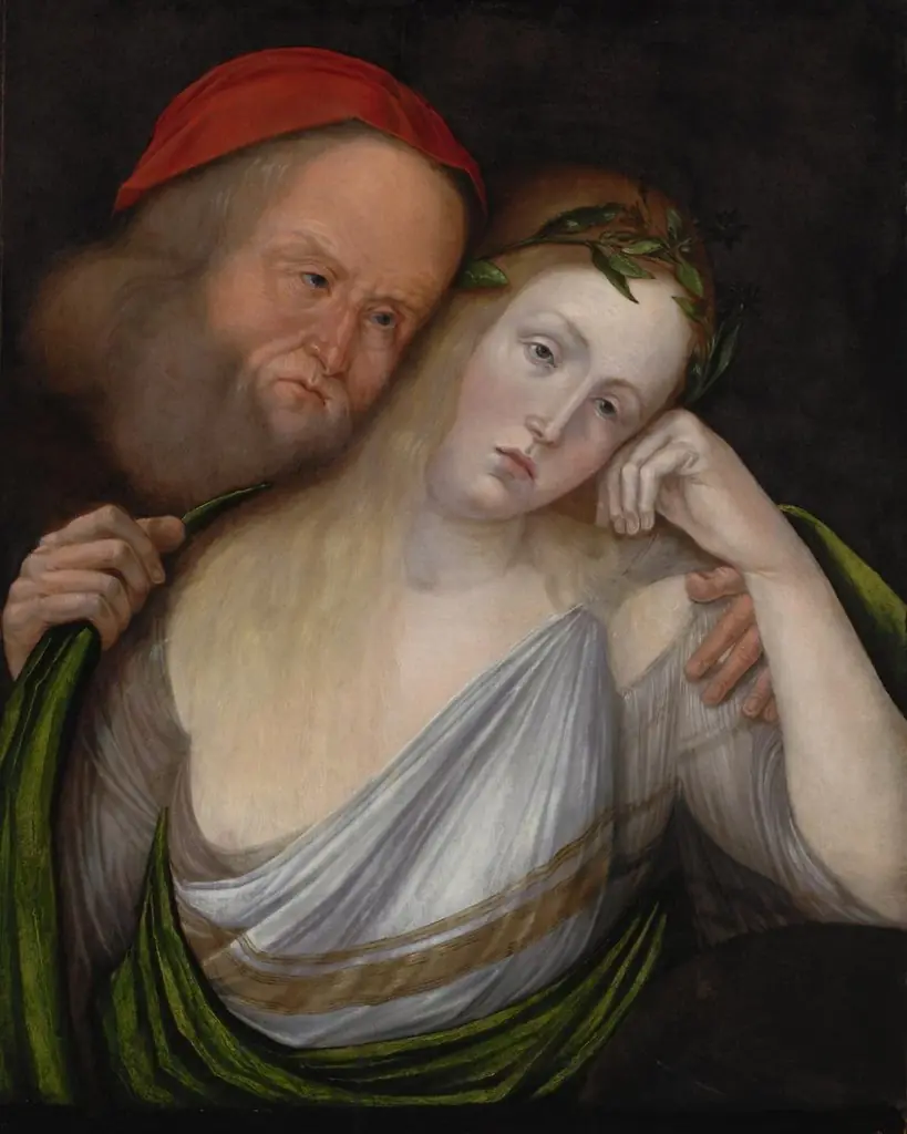 An Old Man and a Young Woman (The Nymph Agapes and Her Old Husband), by Jacopo de' Barbari