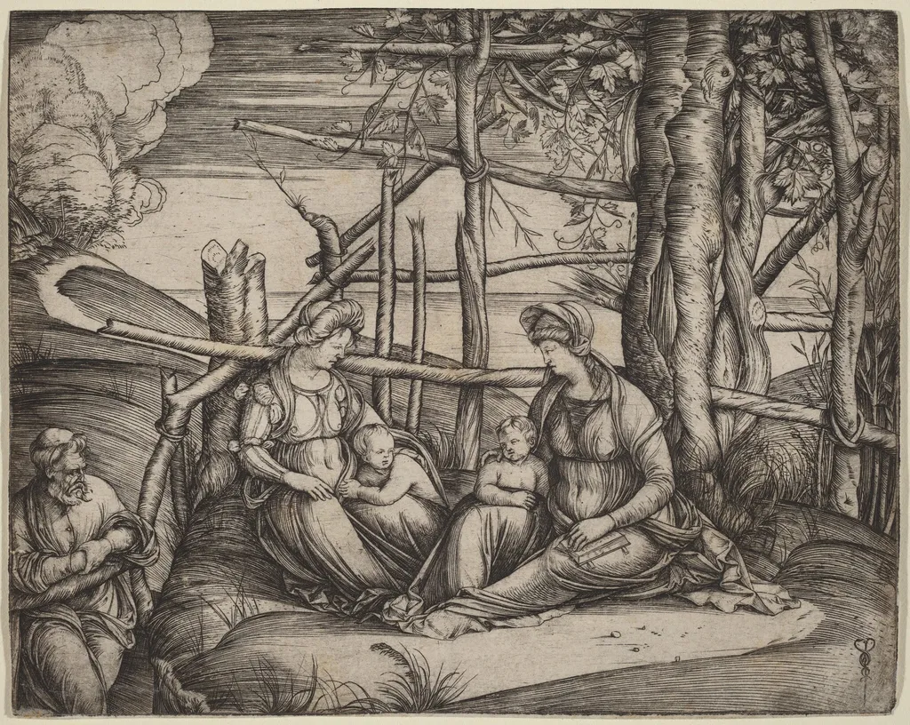 Holy Family with Saint Elizabeth and the Infant Saint John the Baptist, by Jacopo de' Barbari, ink, 1500