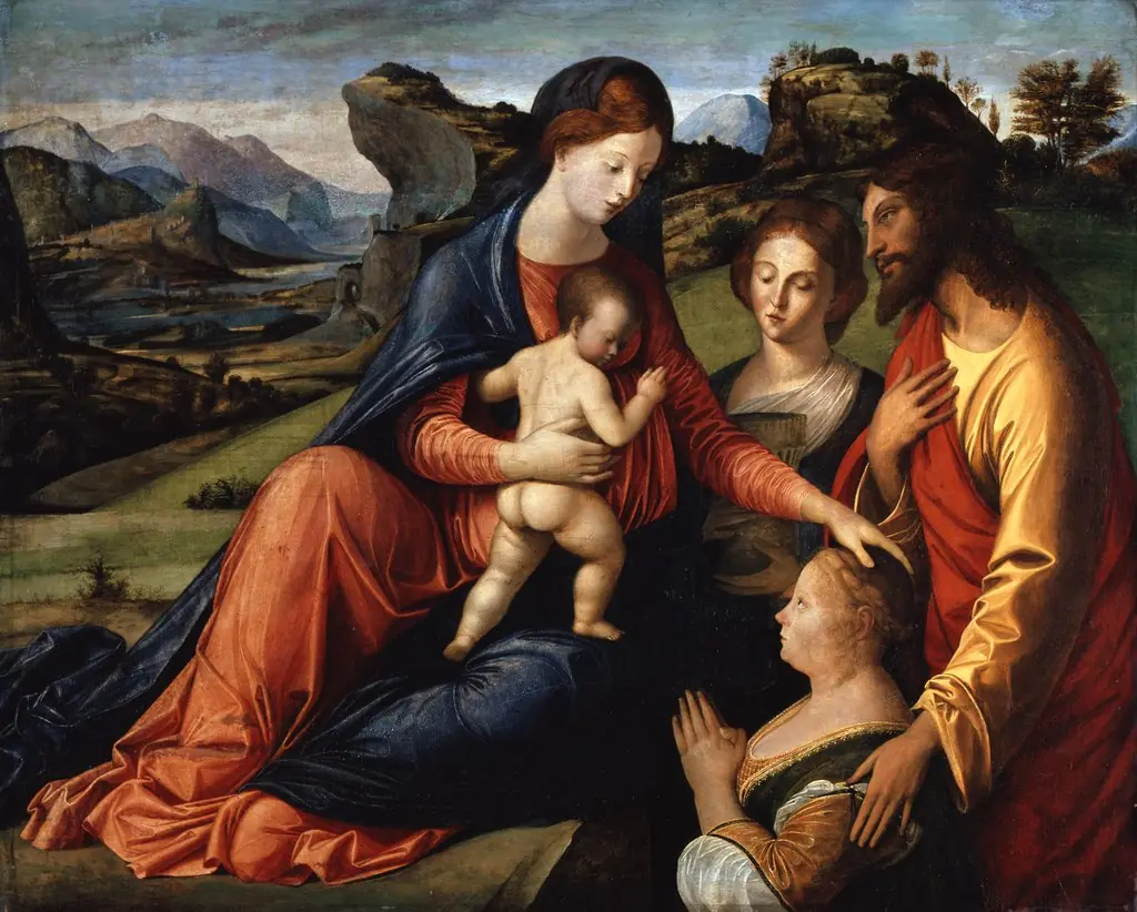 Virgin and Child with Saint Barbara, Saint John the Baptist and a female donor