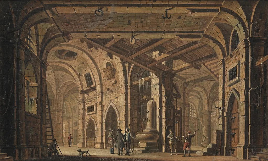 Fængselsdekoration med fanger og fangevogtere, by Jacopo Fabris, unspecified, 1740