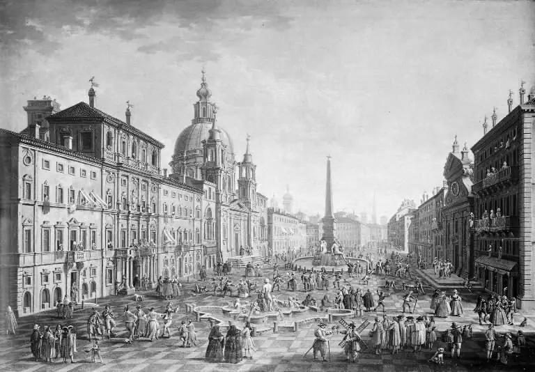 Piazza Navona in Rome during the Carnival, by Jacopo Fabris