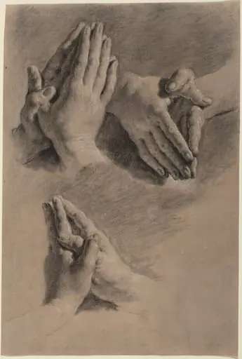 Three Studies of Hands Clasped in Prayer, by Jacopo Guarana