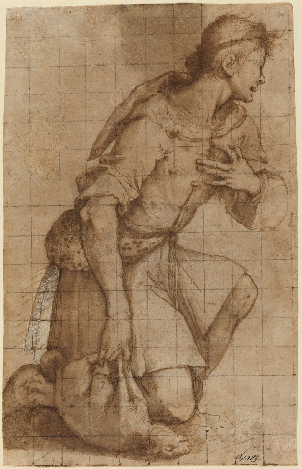 Kneeling Shepherd, by Jacopo Ligozzi, ink, 1587