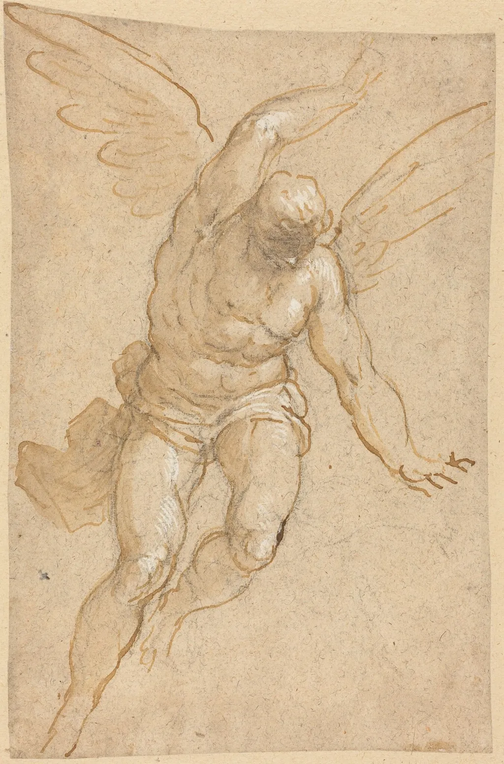 A Flying Angel, by Jacopo Palma il Giovane, ink, 1585