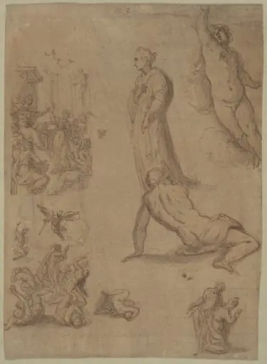 A Sheet of Studies for the Martyrdom of Saint Catherine of Alexandria, by Jacopo Palma il Giovane