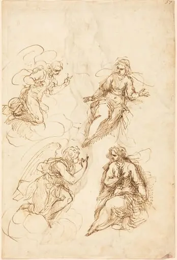 Studies for an Annunciation [recto], by Jacopo Palma il Giovane