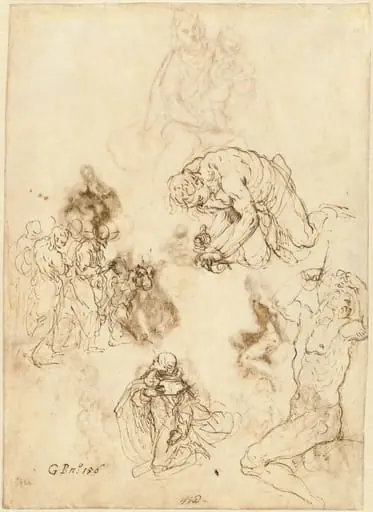 Studies of Christ Healing the Blind Man, Saint Philip Benizzi, and Saint Sebastian, by Jacopo Palma il Giovane