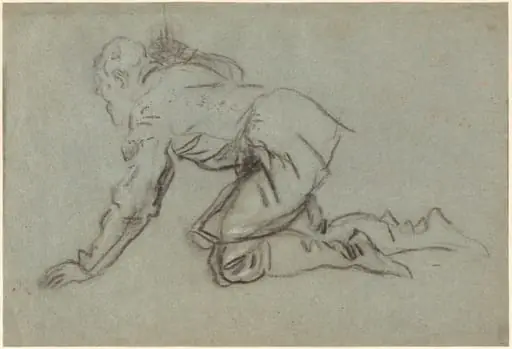 A Kneeling Man Holding a Staff [recto], by Jacopo Tintoretto