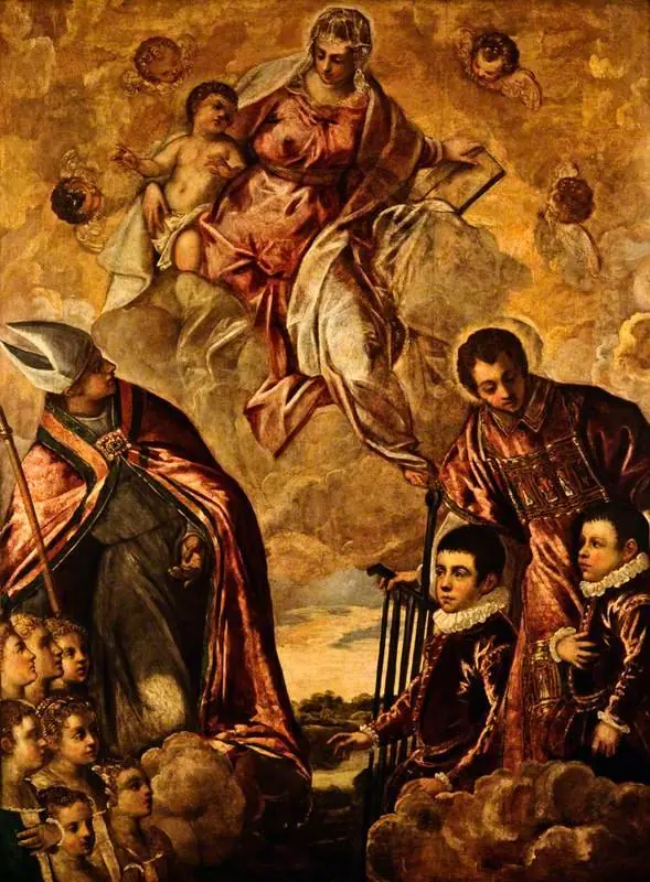 A Venetian Family Presented to the Virgin by Saint Lawrence and a Bishop Saint, by Jacopo Tintoretto