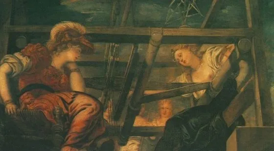 Arachne challenges Minerva in a weaving contest, by Jacopo Tintoretto, oil, 1590