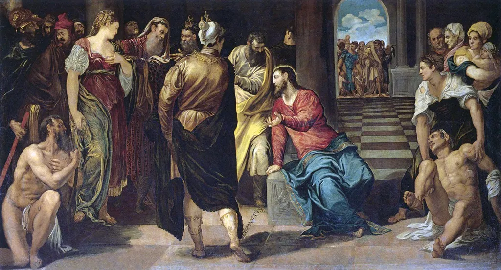 Christ and the Adulteress, by Jacopo Tintoretto, oil, 1547