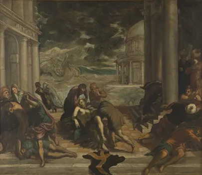 The body of saint Mark is taken away by the christians, by Jacopo Tintoretto, oil, 1566