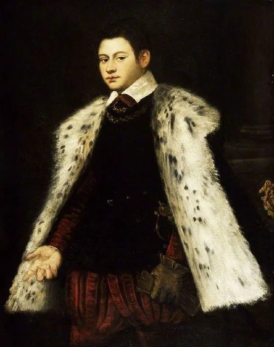 Young man in a fur cloak, 1558, by Jacopo Tintoretto, oil, 1558