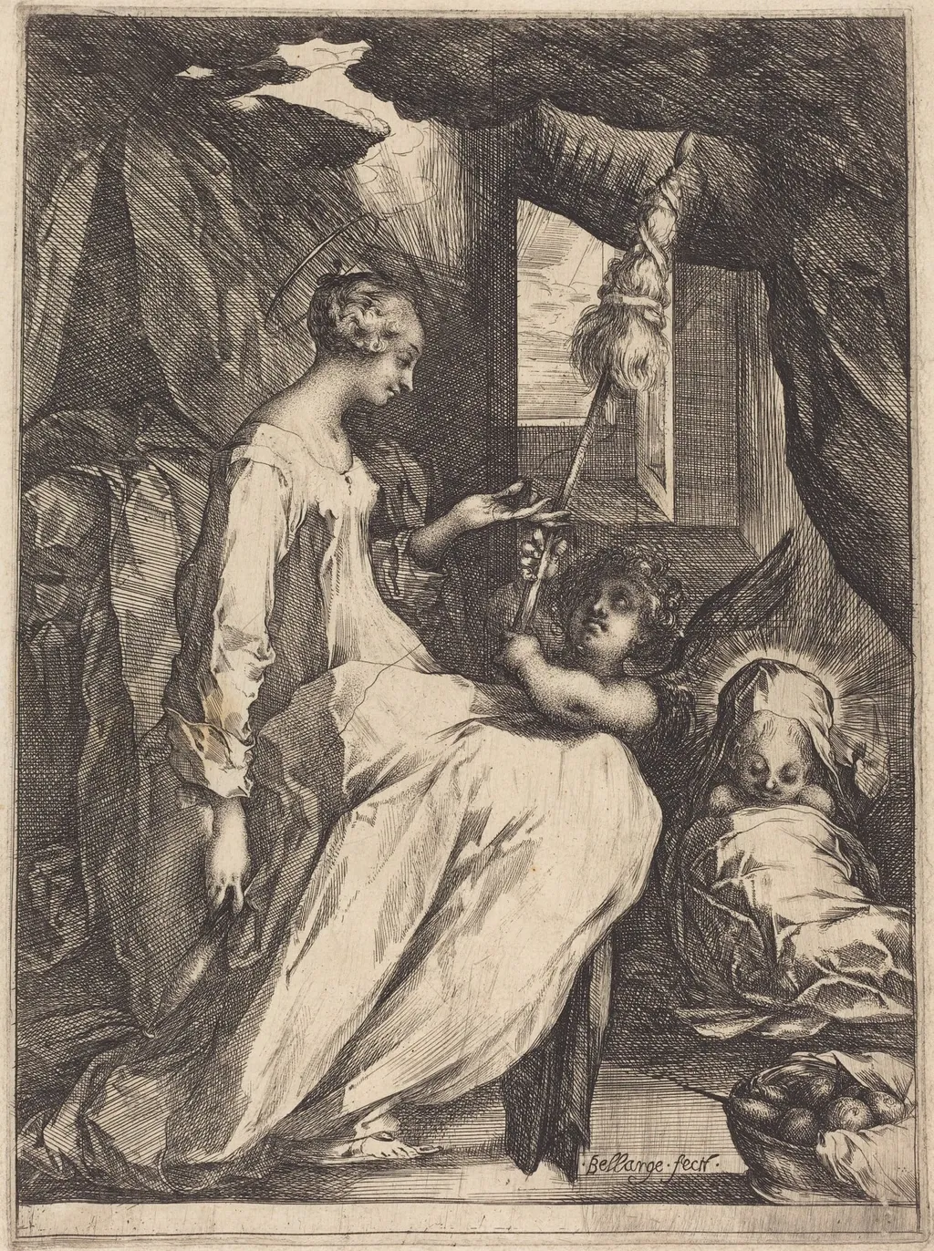 The Madonna Spinning, by Jacques Bellange, ink, 1615