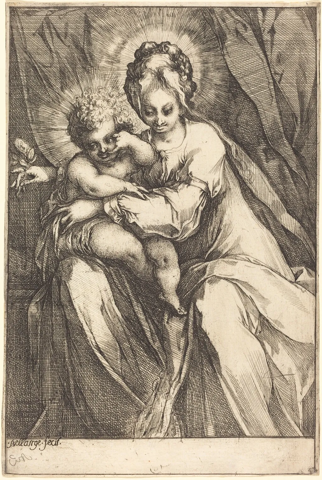 The Virgin and Child with a Rose, by Jacques Bellange, ink, 1616