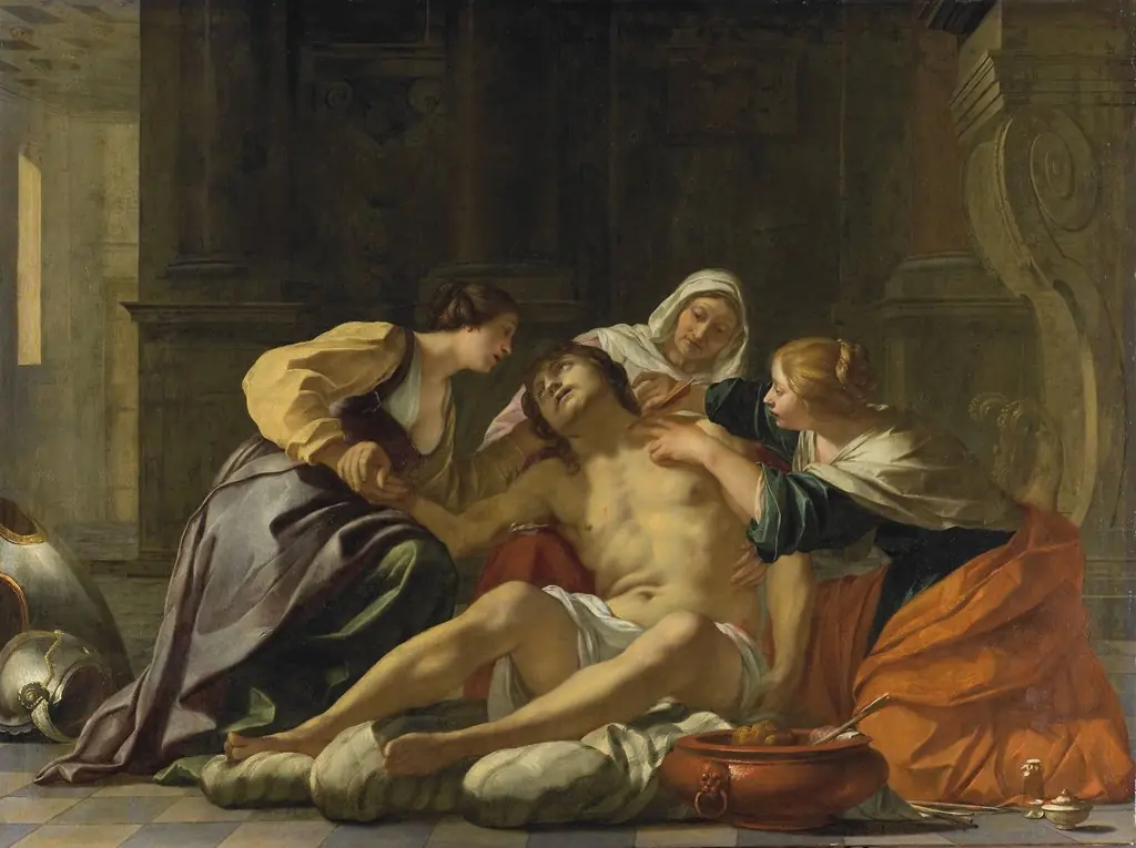 St Sebastian Nursed by Irene and her Helpers, by Jacques Blanchard