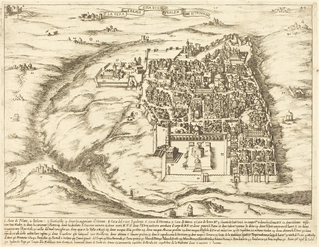 Aerial View of the City of Jerusalem, by Jacques Callot, ink, 1619