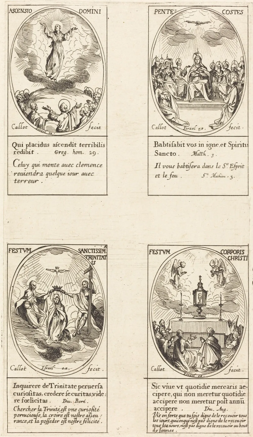 Ascension; Pentacost; Trinity; Corpus Christi, by Jacques Callot, ink, 1634