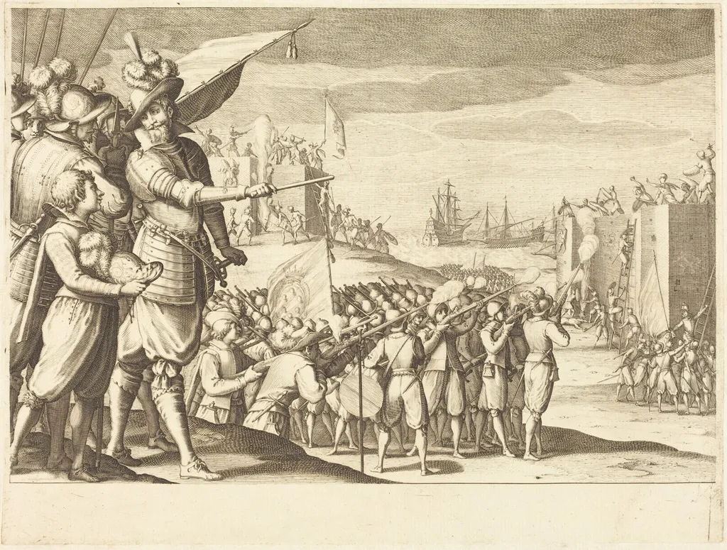 Assault on Two Fortresses, by Jacques Callot, ink, 1614