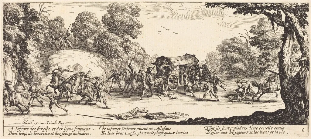 Attack on a Coach, by Jacques Callot, ink, 1633