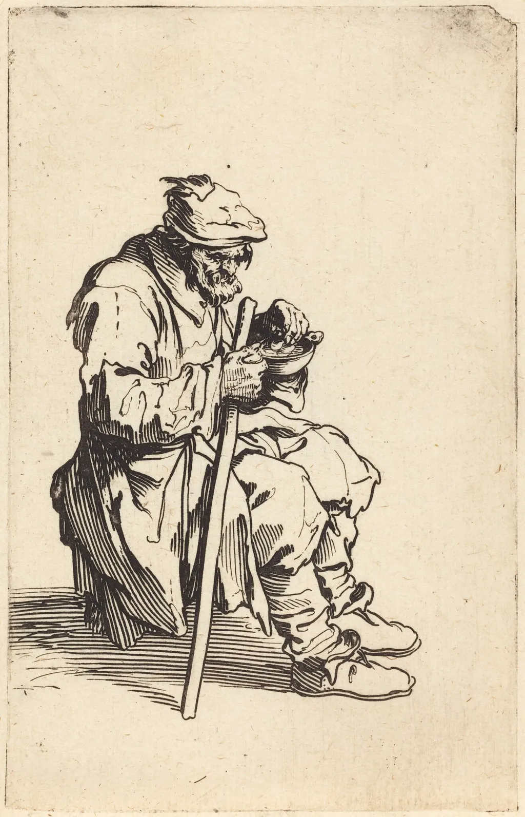 Beggar Eating, by Jacques Callot, ink, 1622