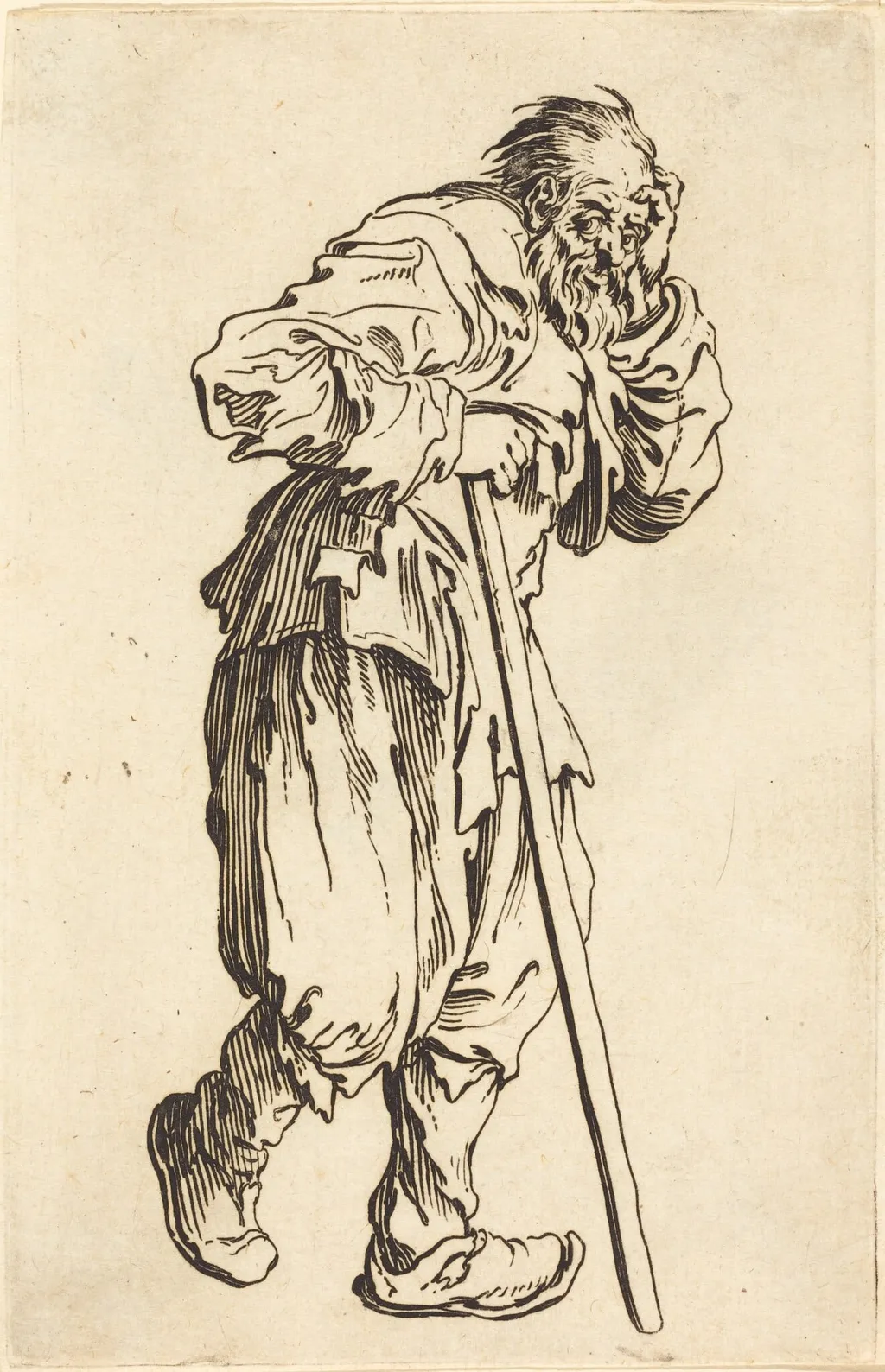 Beggar with a Stick, by Jacques Callot, ink, 1622