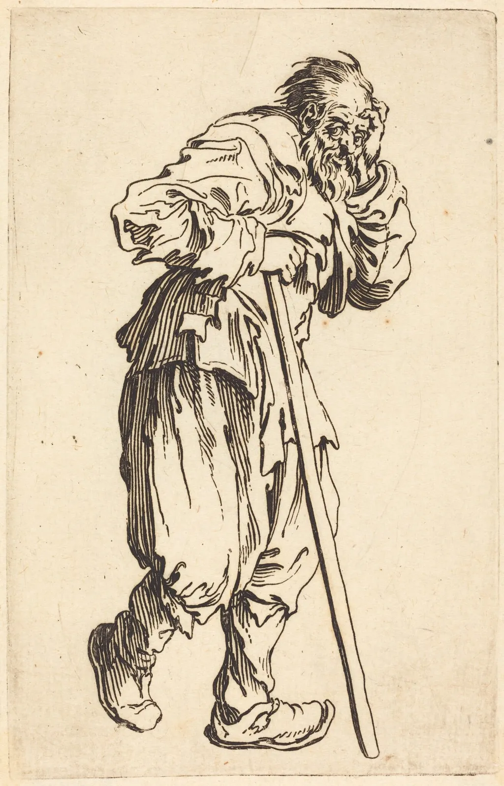 Beggar with a Stick, by Jacques Callot, ink, 1622