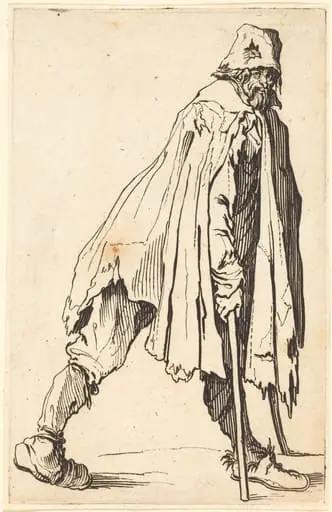 Beggar with Crutches and Cap, by Jacques Callot