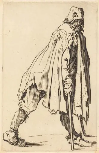 Beggar with Crutches and Cap, by Jacques Callot
