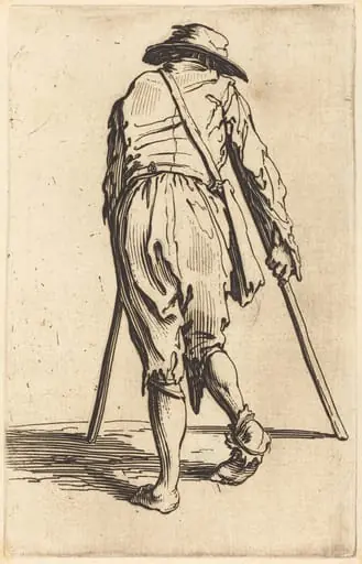 Beggar with Crutches and Hat, Back View, by Jacques Callot