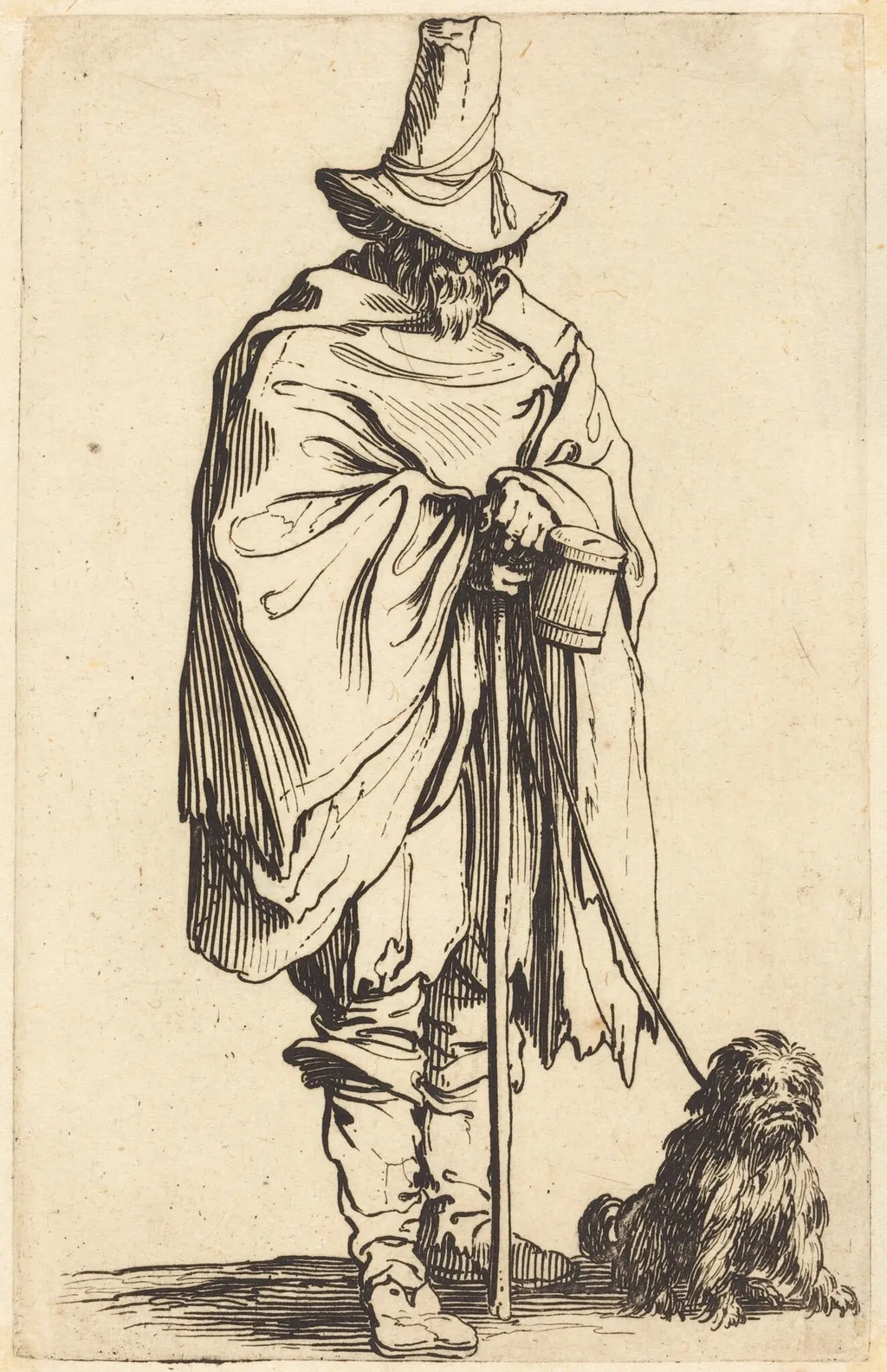 Beggar with Dog, by Jacques Callot, ink, 1622