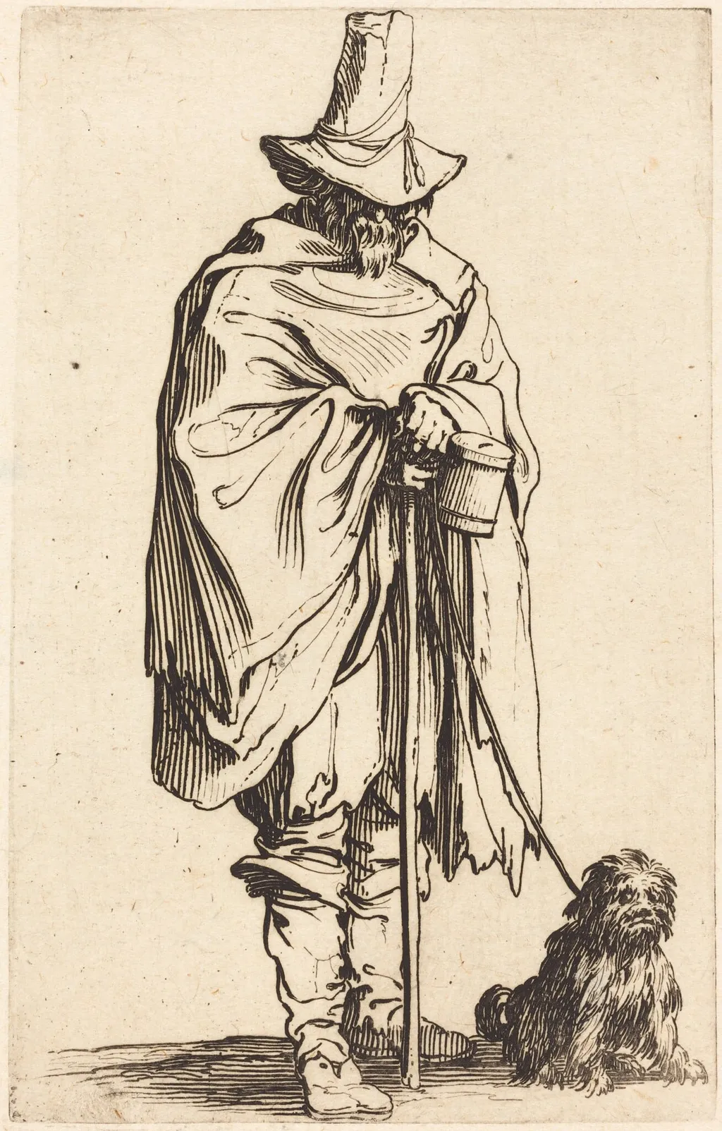 Beggar with Dog, by Jacques Callot, ink, 1622