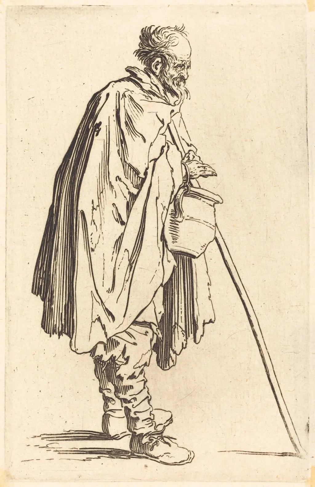 Beggar with Pot, by Jacques Callot, ink, 1622