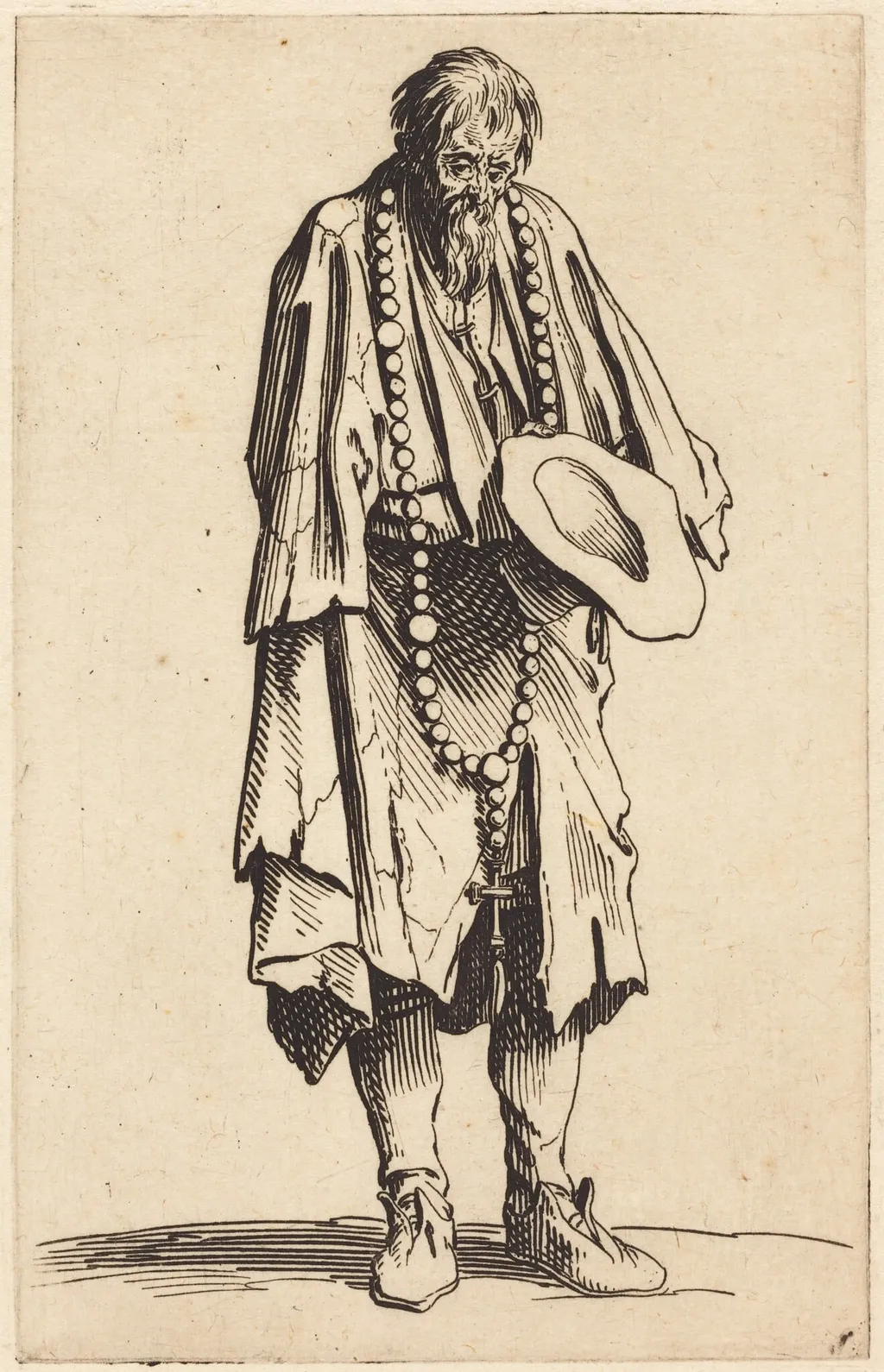 Beggar with Rosary, by Jacques Callot, ink, 1622